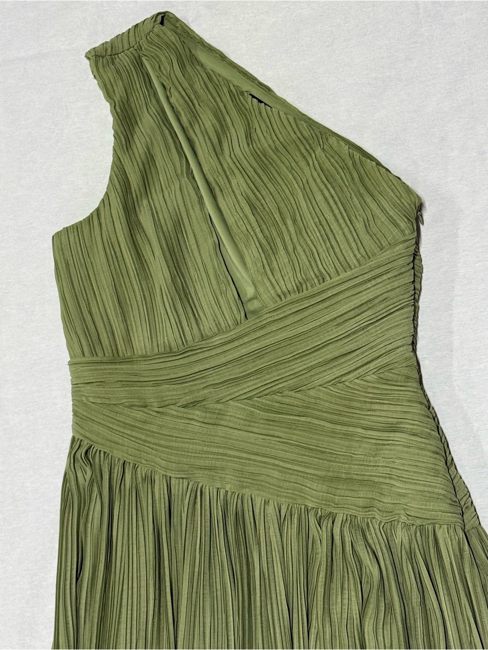 Michael Costello One-Shoulder Olive Dress with Side Slit - Picture 4 of 11